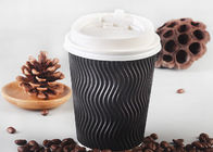 Logo Printing Triple Wall Cups , Professional To Go Black Ripple Cups